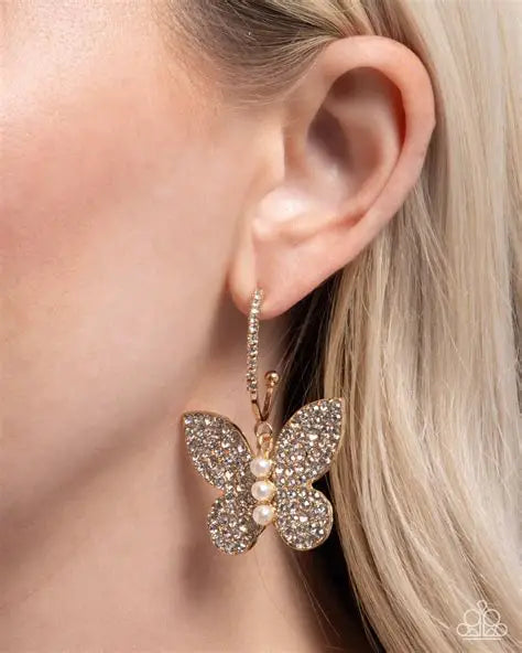 Butterfly Boundary Gold Hoop Earring Paparazzi